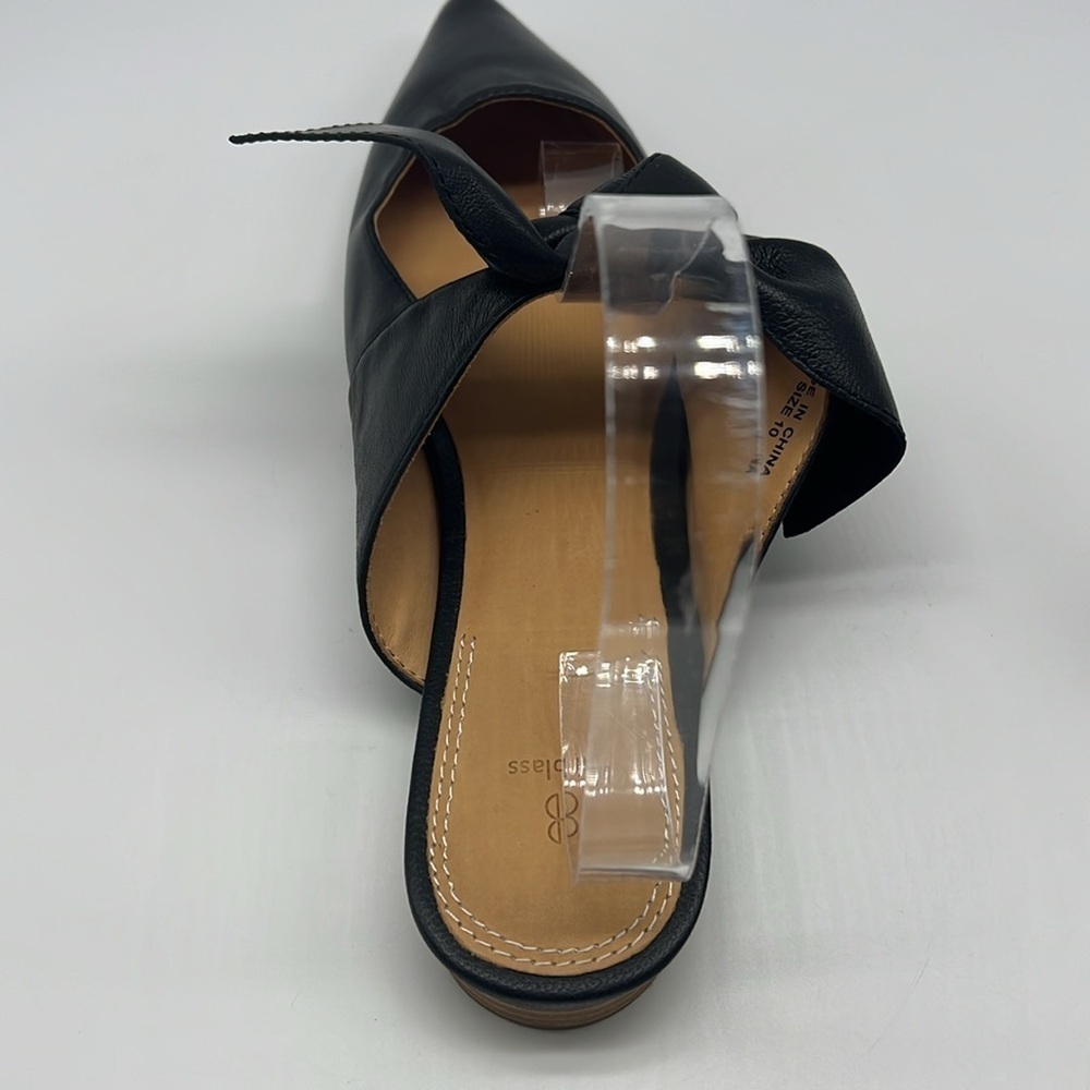 Bill Blass - Sabrina Black Leather Pointed Toe Bow Slip On Lightweight Flats 10 - Picture 6 of 15